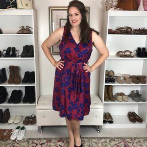 ModCloth Red and Blue Floral Dress 2X Midi